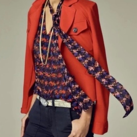 CAbi Sheer Abstract Print Blouse V-Neck Tie - Size Large - Style 3428 - Picture 3 of 5